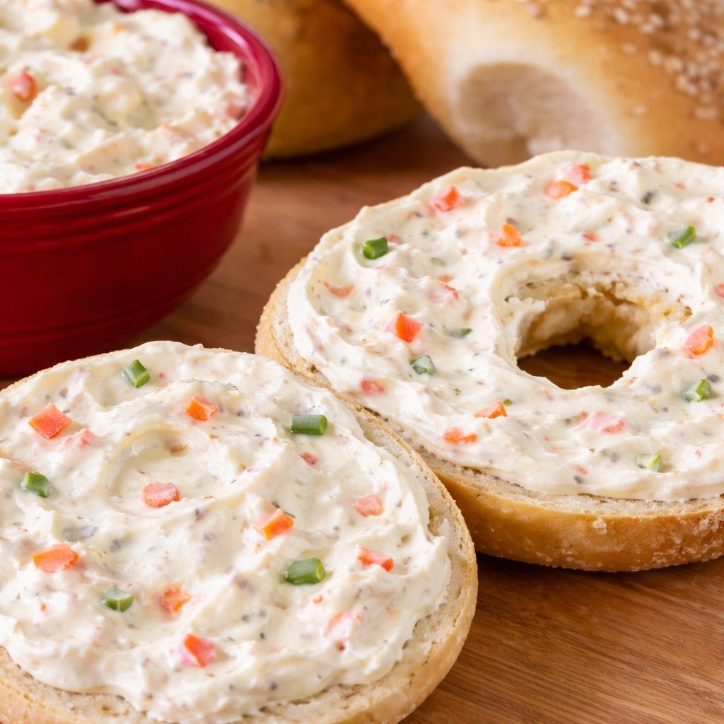 Bagel with Garden Vegetable Cream Cheese.